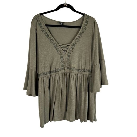 Torrid Boho Top 3X Green Chic Floral Folk Western Fairy Military Retro 80s Artsy - Picture 1 of 12